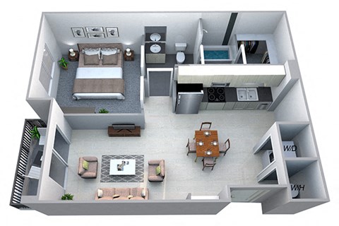 Floor plan for 1 bed, 1 bath, 713 sqft